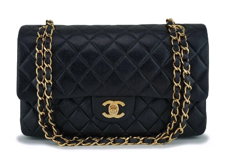 Chanel Black Lambskin Medium Classic Double Flap Bag 24k GHW