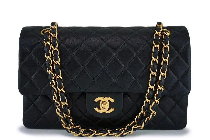 Chanel Black Lambskin Medium Classic Double Flap Bag 24k GHW