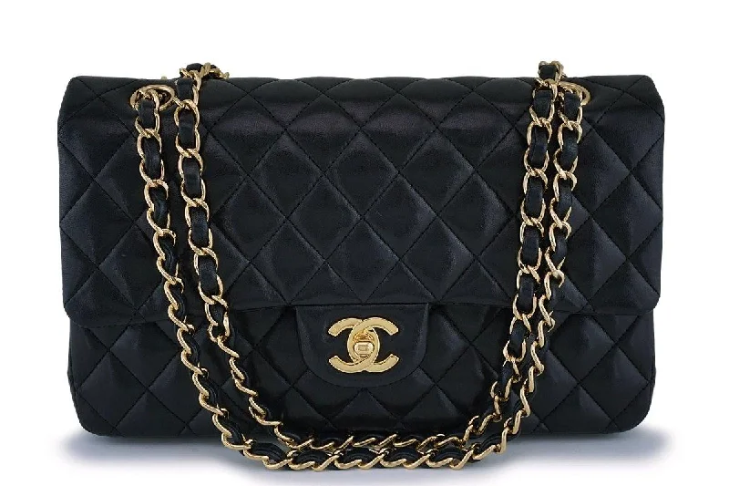 Chanel Black Lambskin Medium Classic Double Flap Bag 24k GHW