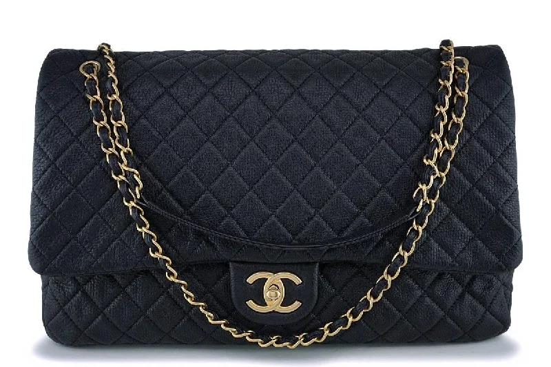 Chanel Black Ltd Airlines Runway Travel XXL Classic Flap Bag GHW