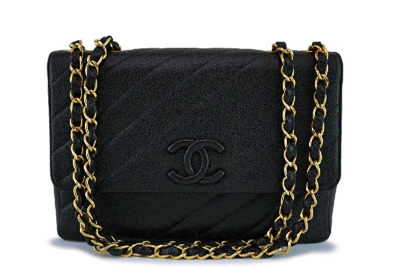 Chanel Black Quilted Vintage Caviar Logo Jumbo Flap Bag 24K GHW