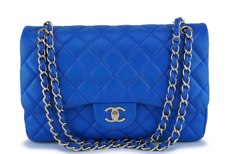 Chanel Blue Lambskin Jumbo Classic Double Flap Bag GHW