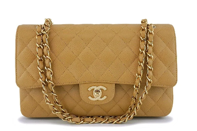 Chanel Camel Beige Caviar Medium Classic Double Flap Bag 24k GHW