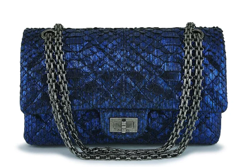 Chanel Limited Ed Blue Python 225 Small/Medium Reissue 2.55 Classic Flap Bag RHW