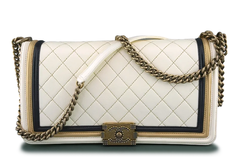 Chanel Limited Ivory Gold Baroque Framed Classic Large Boy Flap Bag