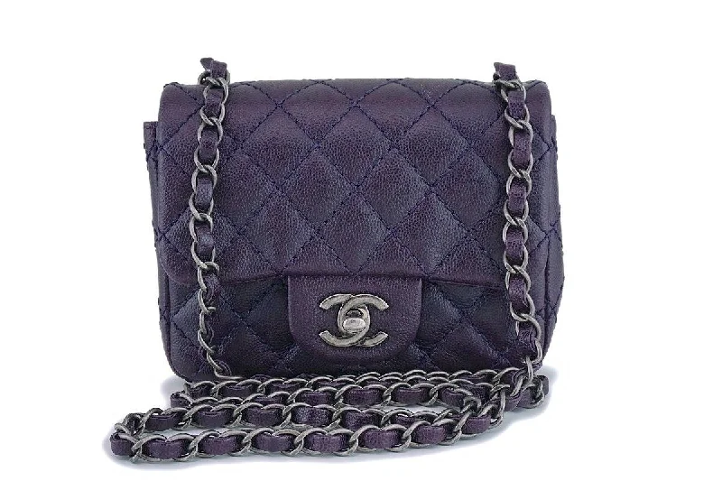 Chanel Purple Caviar Square Mini Classic Flap Bag RHW