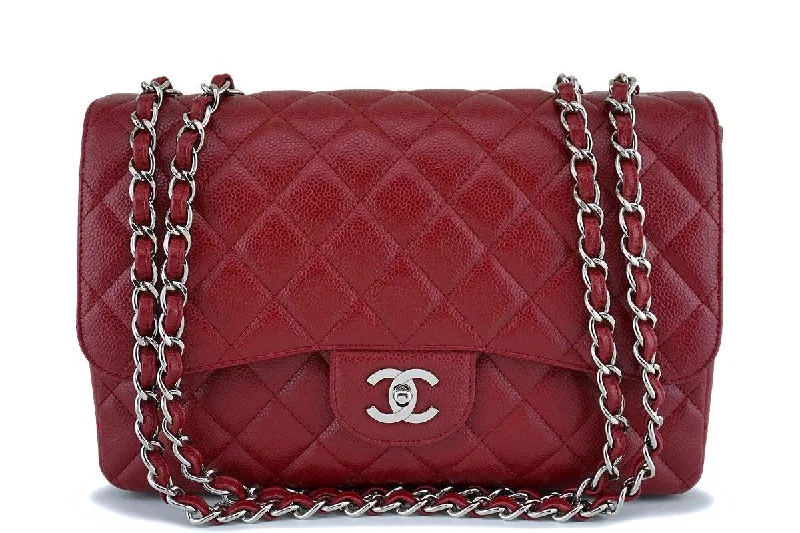 Chanel Red Caviar Large Jumbo Classic Flap Bag SHW