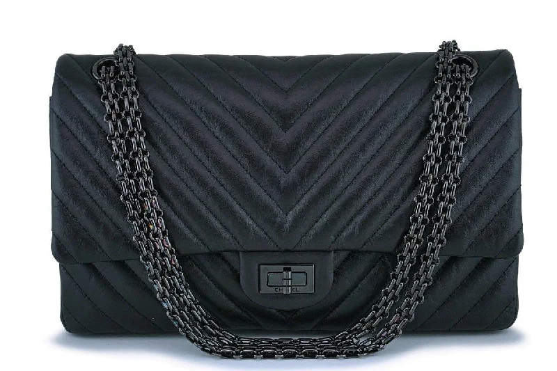 Chanel So Black 226 Medium Chevron Reissue 2.55 Classic Double Flap Bag