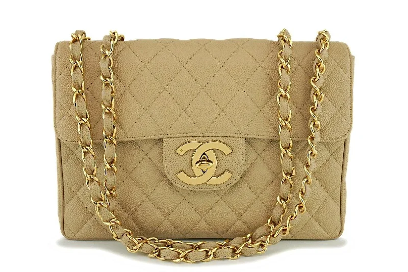 Chanel Vintage Beige Caviar Beige Classic Flap Bag 24k GHW