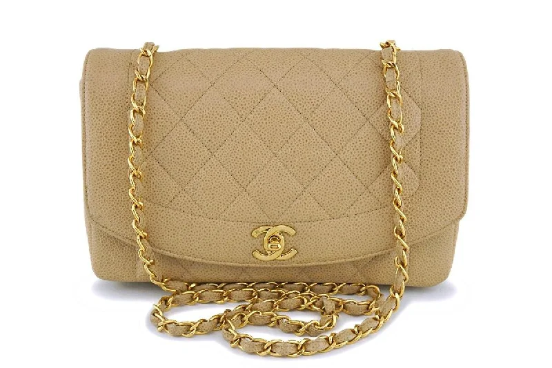 Chanel Vintage Beige Caviar Classic Medium Diana Flap Bag 24k GHW