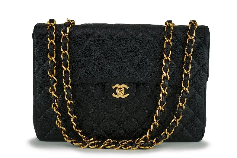 Chanel Vintage Black Caviar Jumbo Classic Flap Bag 24k GHW