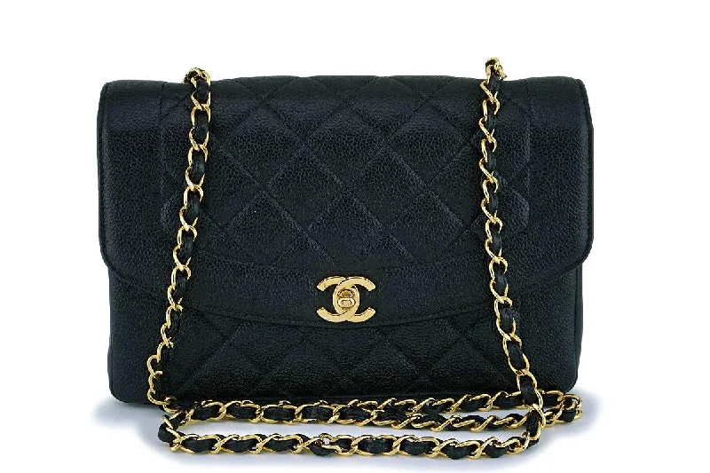 Chanel Vintage Black Caviar Pocket Classic Diana Flap Bag 24k GHW