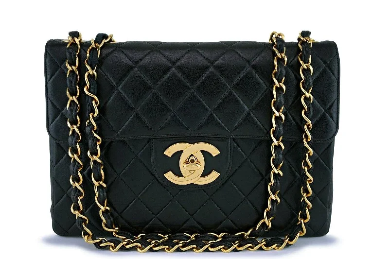 Chanel Vintage Black Lambskin Jumbo Flap Bag 24k GHW