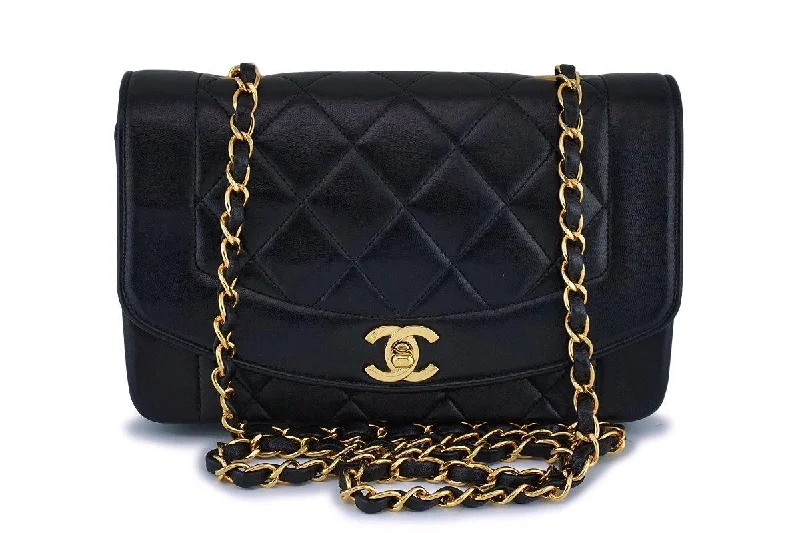 Chanel Vintage Black Small Lambskin Classic Diana Flap Bag 24k GHW