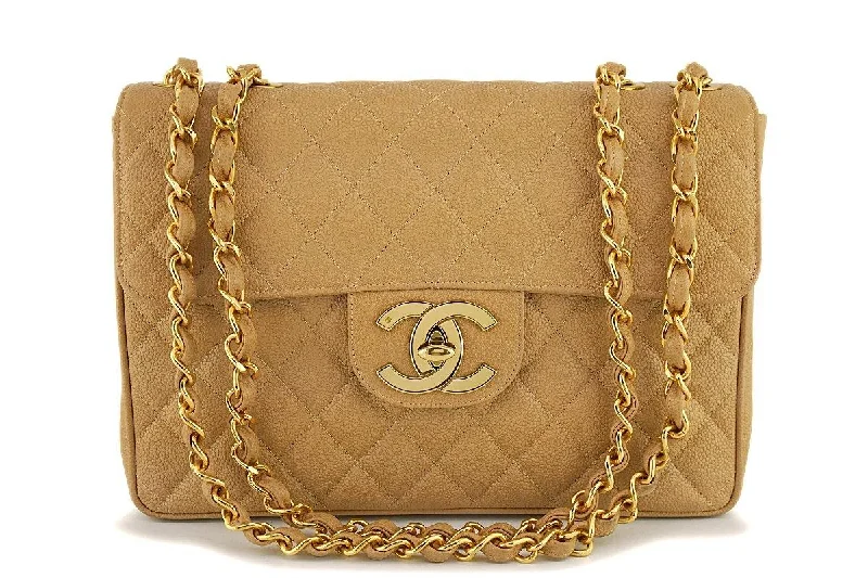 Chanel Vintage Camel Beige Caviar Jumbo Classic Flap Bag 24k GHW