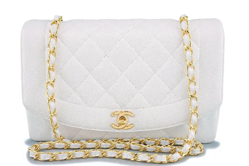 Chanel Vintage White Caviar Classic Diana Flap Bag 24k GHW