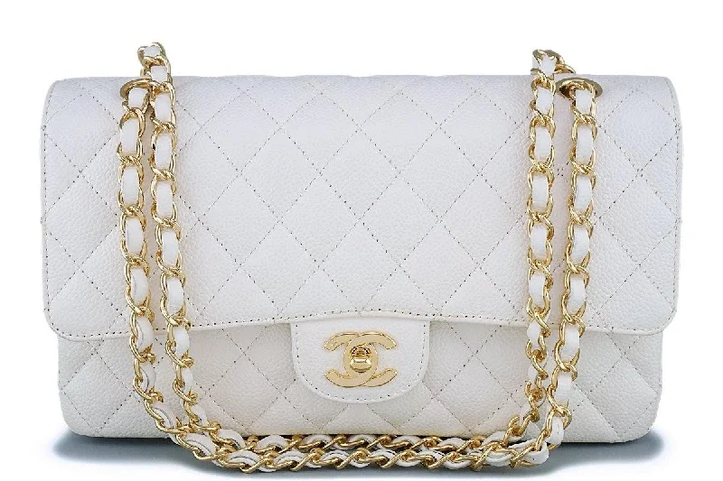 Chanel White Caviar Medium Classic Double Flap Bag 24k GHW