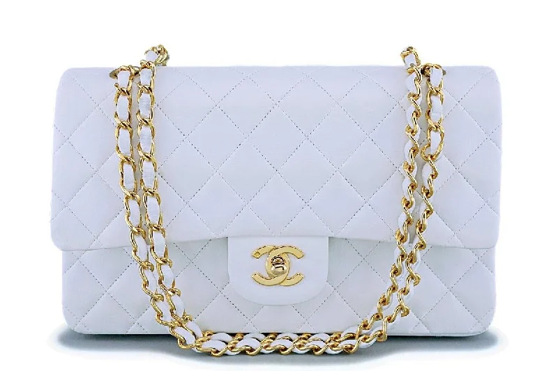 Chanel White Lambskin Medium Classic Double Flap Bag 24k GHW