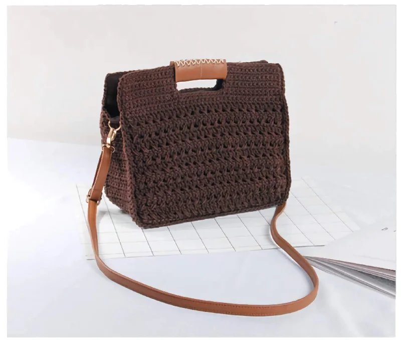 Crochet Woven Handbag Brown