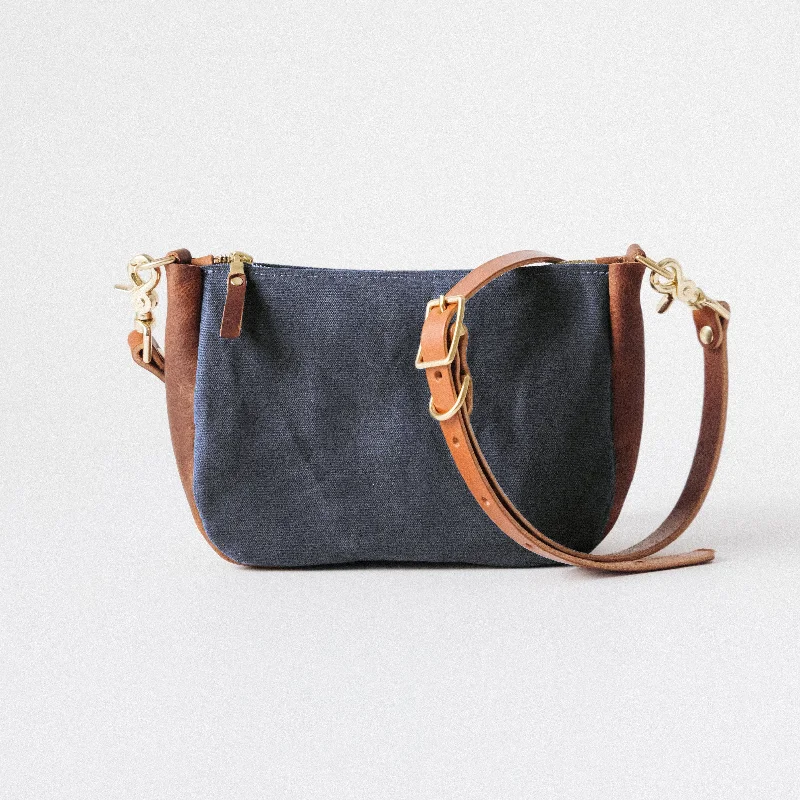 Classic Elegance Sales Heather Blue Canvas Medium Crossbody Bag Designer Bags, Low Prices