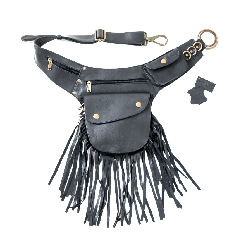 Leather Tassel Belt - Black