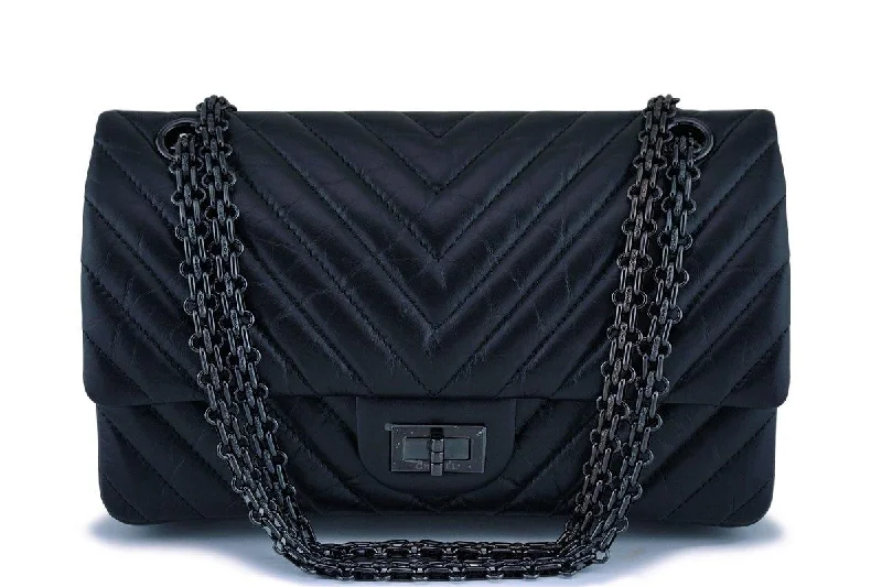 NIB 18K Chanel So Black Chevron Reissue 225 2.55 Classic Double Flap Bag