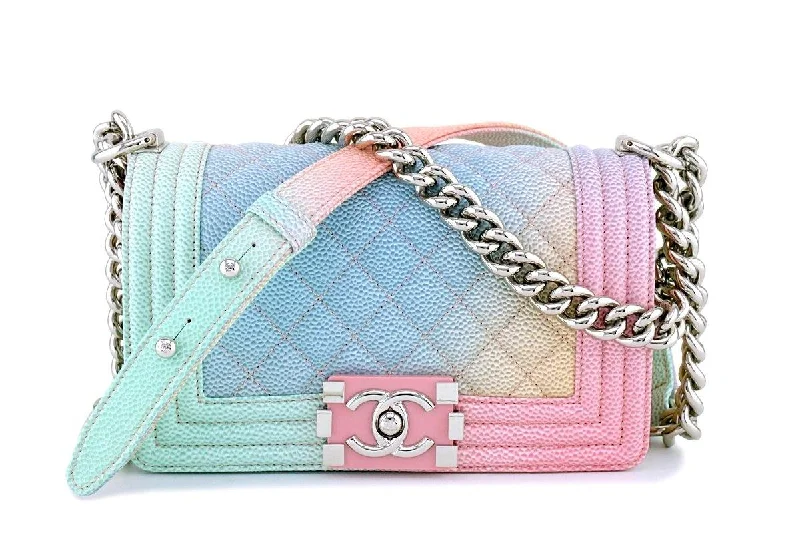 NIB 18P Chanel Pastel Rainbow Pink Caviar Classic Boy Flap Bag