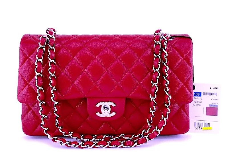 NWT 18B Chanel Red-Pink Caviar Medium Classic Double Flap Bag SHW