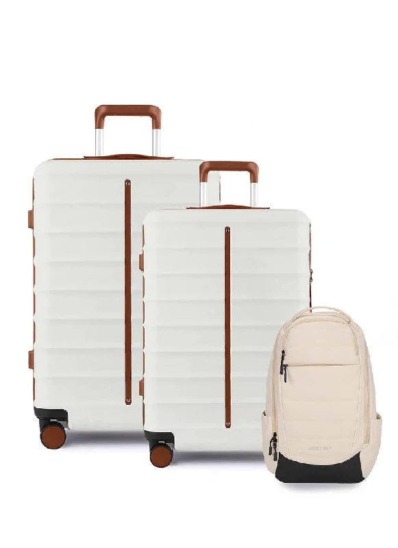 Odyssey Set of 2 & Float Backpack Combo | Sand White | Medium+Large Hard Luggage & Backpack Elegant Purses, Shop & Save
