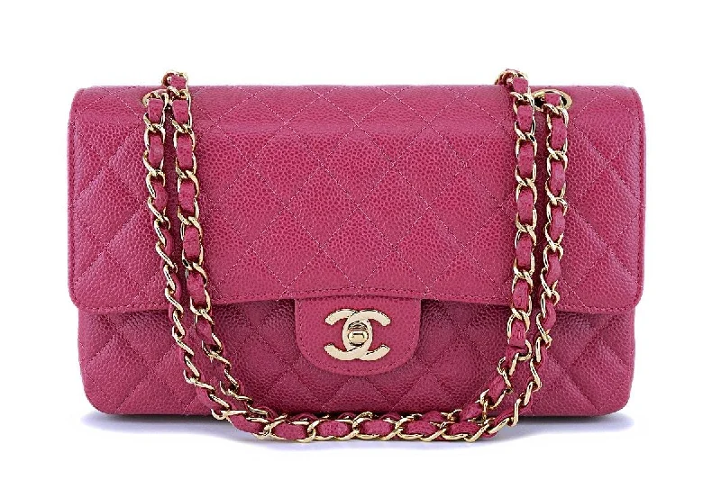 RARE 03C Chanel Vintage Caviar Rose Fonce Pink Medium Classic Double Flap Bag 24k GHW