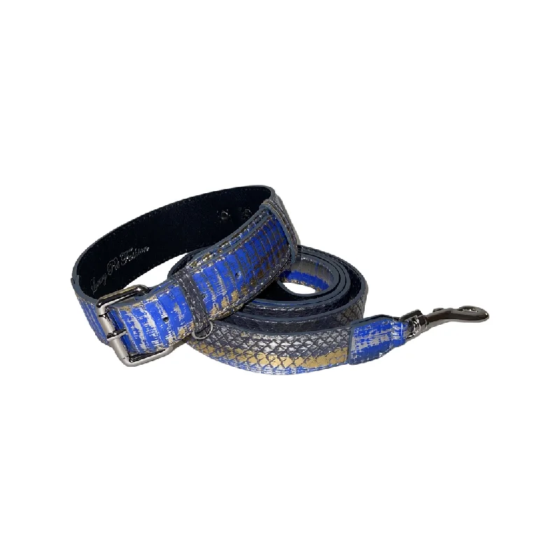 Stunning Multi-Color Blue/Silver/Gold Snake, Classic Collar & Leash Set With Silver Hardware Shop Stylish Bags At Unbeatable Prices