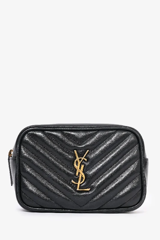 Saint Laurent Black Leather Chevron Logo 'Lou' Belt Bag