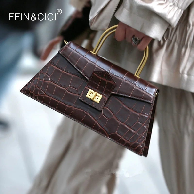 Street Style Discounts Women box flap bag animal print alligator totes bag white coffee vintage Trapezoid shoulder messenger bag 2020 spring summer new Classic Bags, Exclusive Deals
