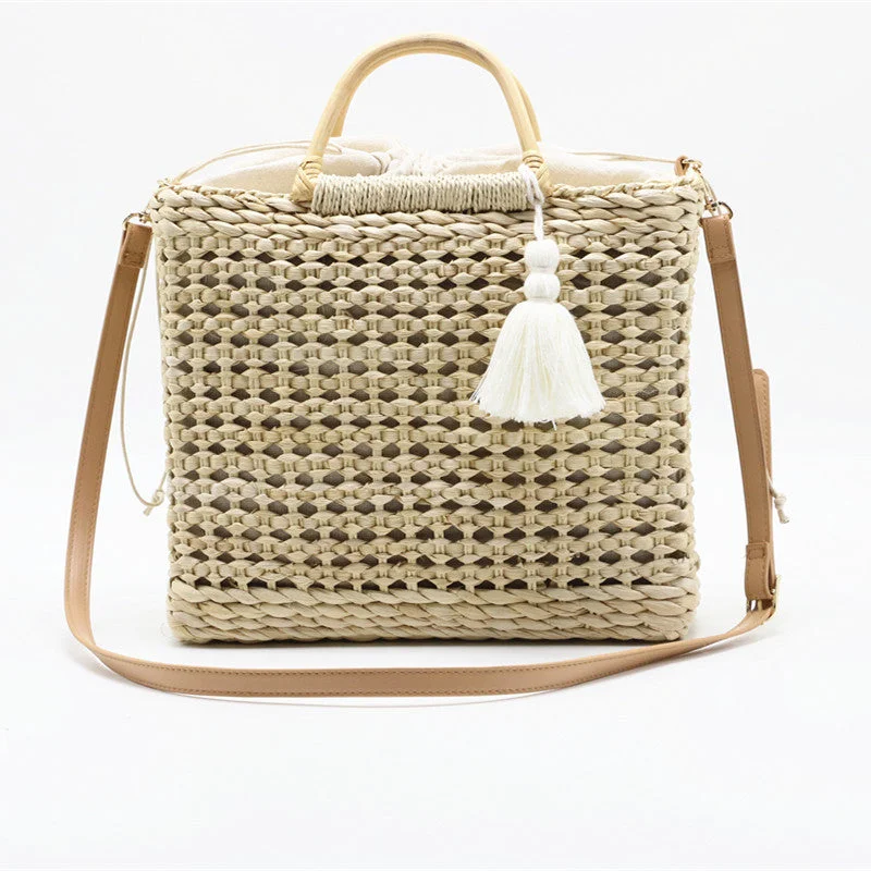 Woven Straw Bag With Tassel