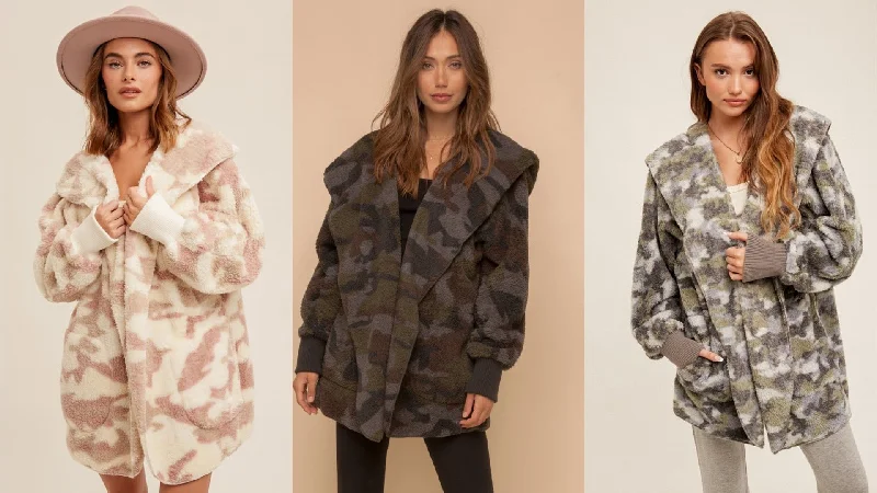 CAMO PRINT FUR OPEN JACKET - ASSORTED COLORS