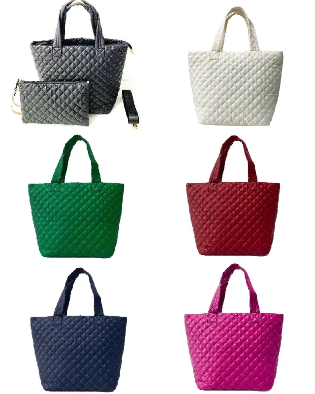 Quilted Tote with Full Size Wristlet Clutch Bag Included!   Assorted Colors